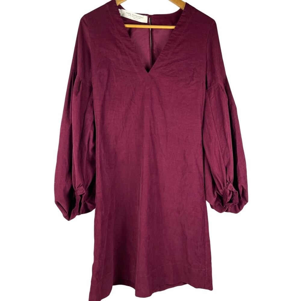 Anna Sammarone Made With‎ Measure 1421 Wine Ballon Sleeve Midi Dress Size Medium